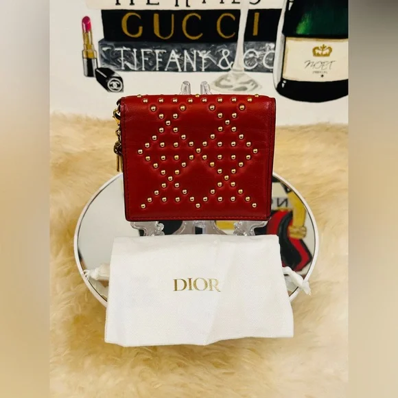 π₯ CHRISTIAN DIOR STUD BIFOLDD COMPACT WALLET w/Dust Bag - Picture 1 of 11
